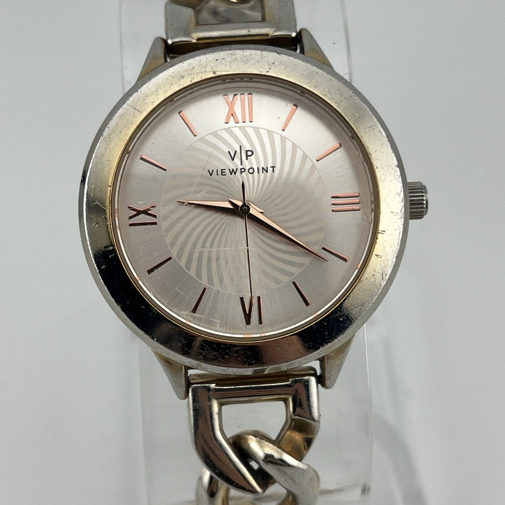 Viewpoint by Timex Watch Women 34mm Silver Case 7.5" Chain Link Band New Battery
